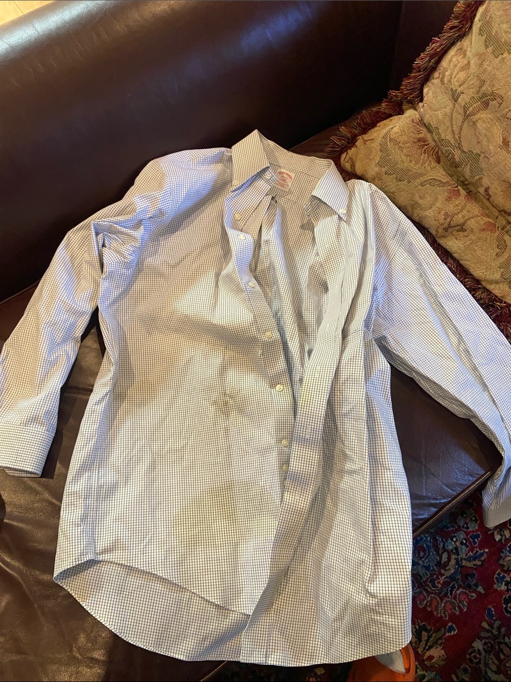 Brooks Brothers White and Light Blue Micro-Check Dress Shirt